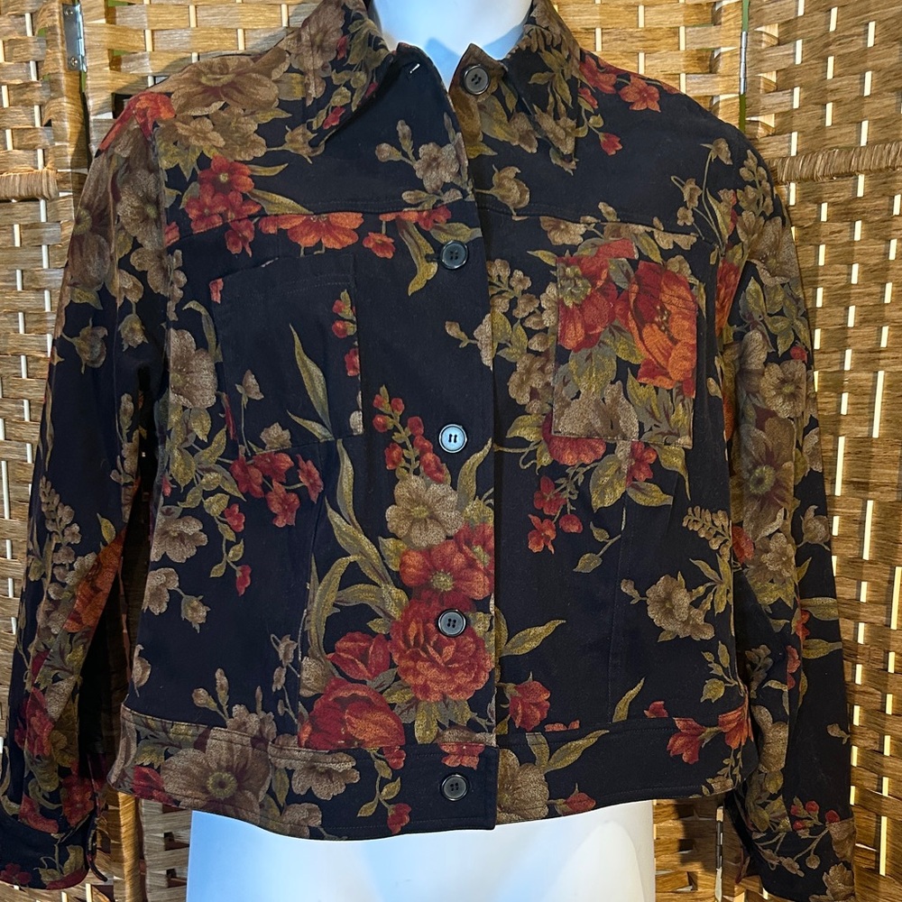 Floral Tapestry Cotton Stretch Jacket Cottagecore Fall Botanical 14W Plus